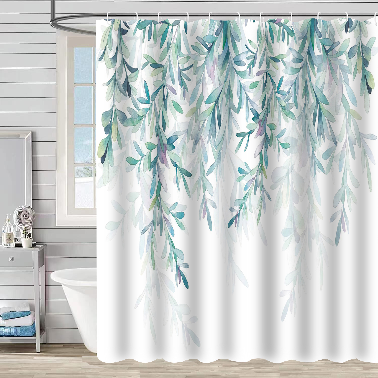 YL-37164 digital shower curtain cross-border plant flower waterproof polyester bathroom four-piece set dry and wet separation moisture-proof