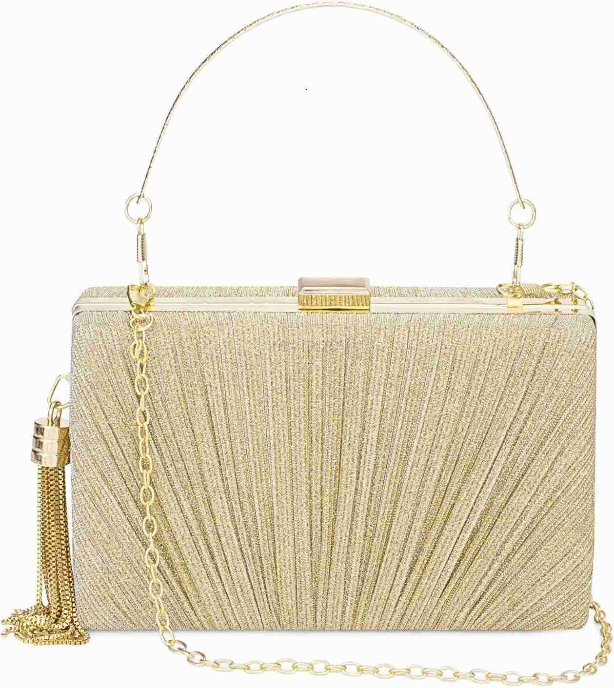 Tassel Womens Evening Handbag Small Pleated Clutch Purses for Formal Wedding Bag Party Purse with Top Handle and ChainW250913