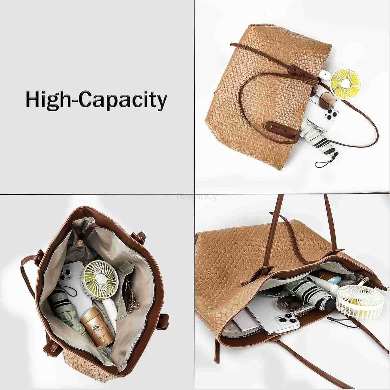 Women Large Capacity Tote Bags PU Faux Leather Top Handle Satchel Handbags Shoulder Purse for Work Shopping CampingW250913