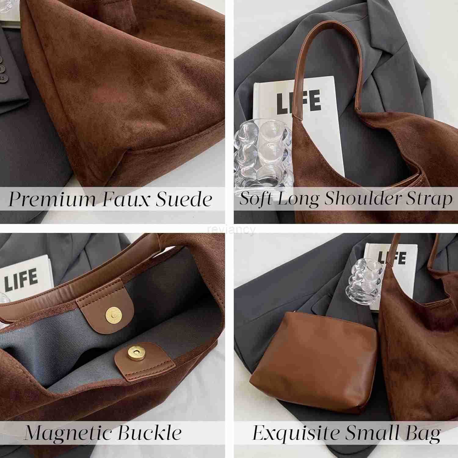 Suede Tote Bag for WomenHobo Tote Bags SetLarge Capacity Top Handle Handbag Slouchy Shoulder BagBurgundy PursePremium Faux Suede MaterialW250913