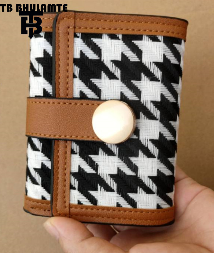 TB BHULAMTE Luxury Designer High Quality Houndstooth Canvas Women's Short Wallet With Buckle Luxury Bag Handbag Long Women's Coin Wallet