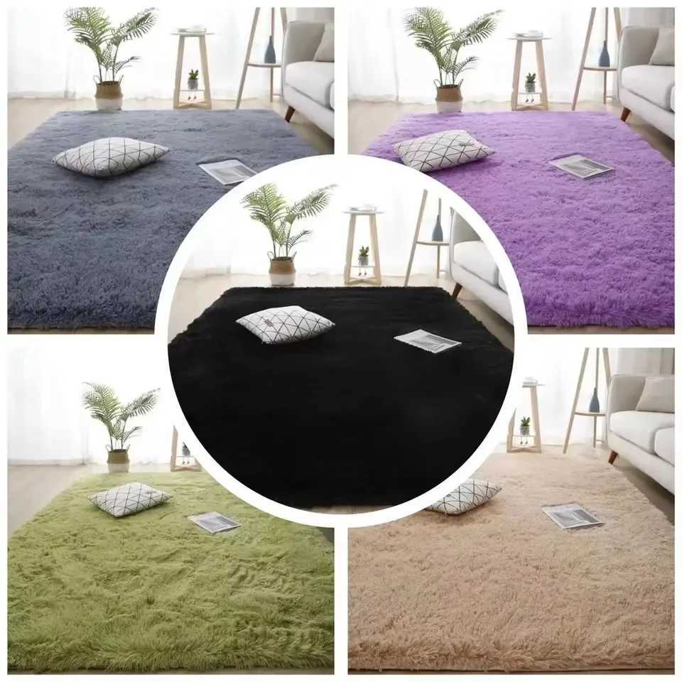 VIKAMA Solid Color Silk Wool Carpet Long Hair Soft Floor Mat Bedroom Living Room Bedside Rugs HighGrade Coffee Table Mat C250913