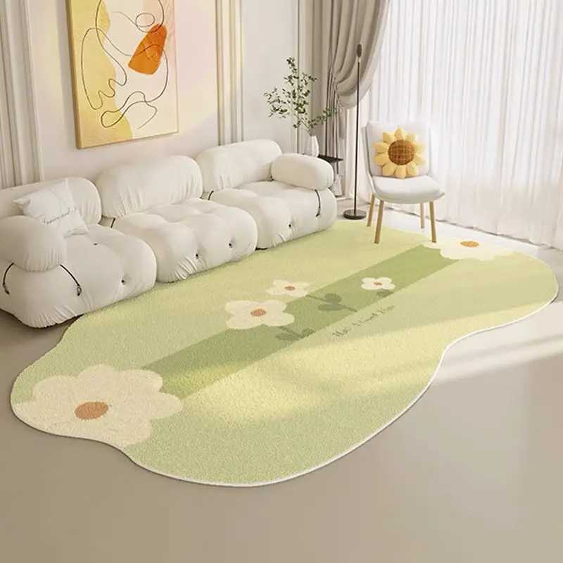 Ins Fresh Style Carpets for Living Room Fluffy Soft Bedroom Decor Flower Carpet Irregular Shape Plush Rug Home Thicken Study Mat C250913