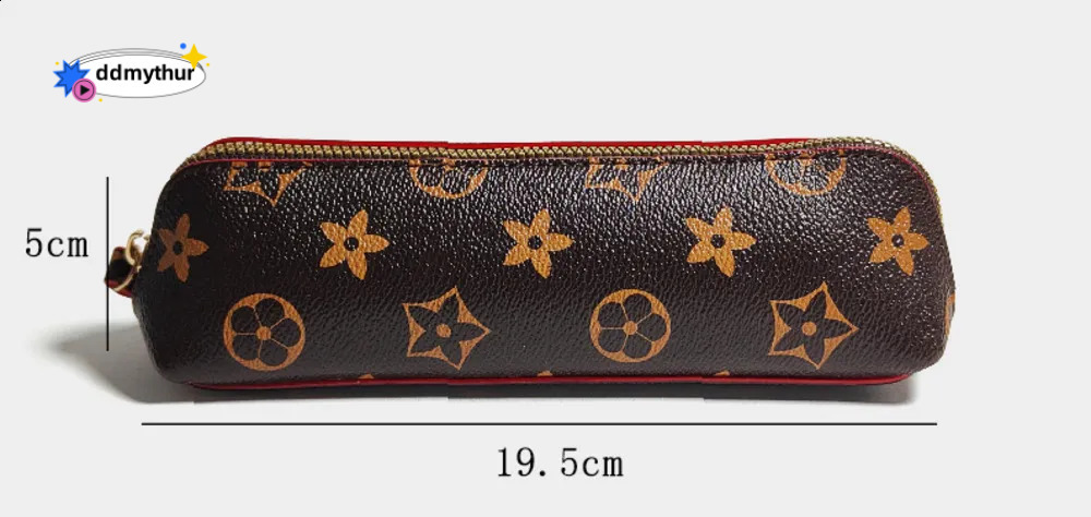 wholesale Simple Printed Pattern Brown Classic Vintage Leather Case Large Capacity Pencil Bag Bun Style 250818 ddmythur