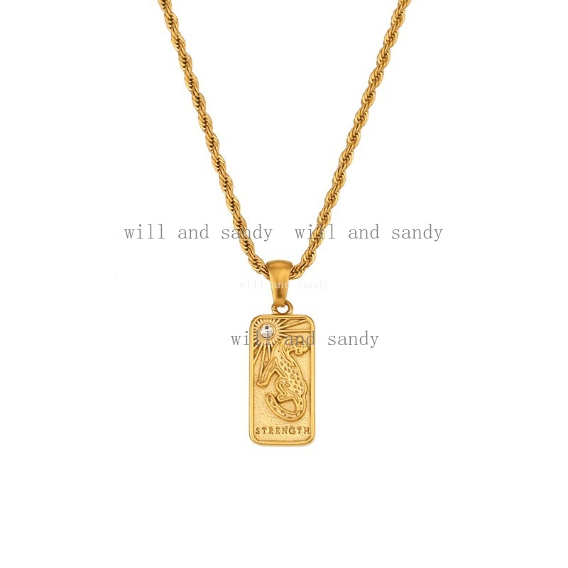 Non Tarnish Stainless Steel Square Tarot Card Pendant Necklace 18k Gold Chain Charm Cubic Zirconia Sun Moon Crown Necklaces for Women Girls Gift Fine 