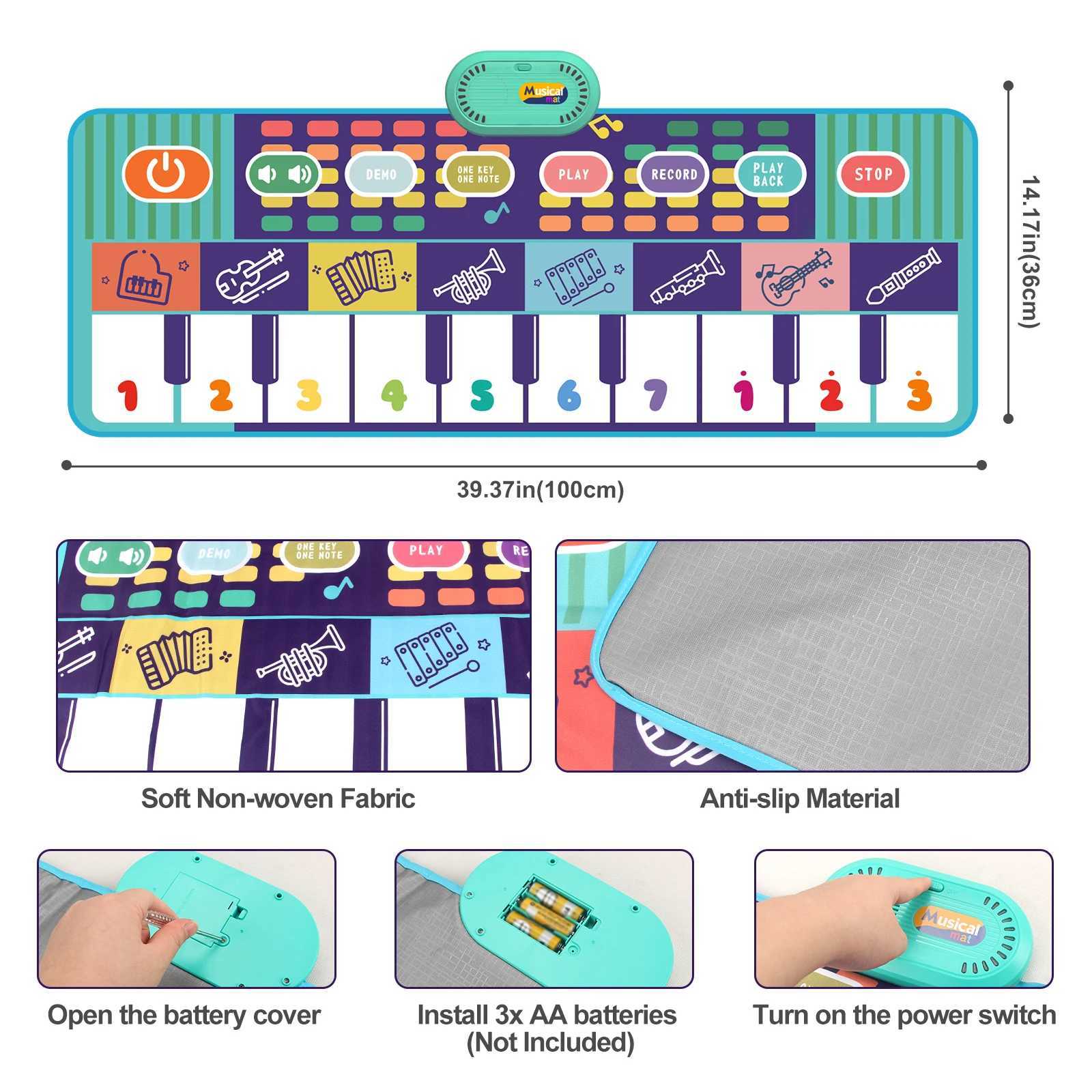 100x36cm Musical Piano Mat Floor Keyboard Musical Carpet Toddle Mat with 8 Instrument Sounds Baby Mat Educational Toys for Kids C250913