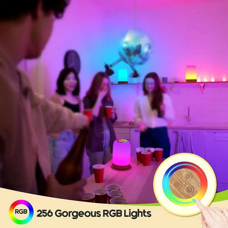 LED Touch Lamp with Dimmable RGB ColourWood Grain Table Lamp Timing FunctionUSB Rechargeable Night Lightfor Bedroom Kids Deco C250913