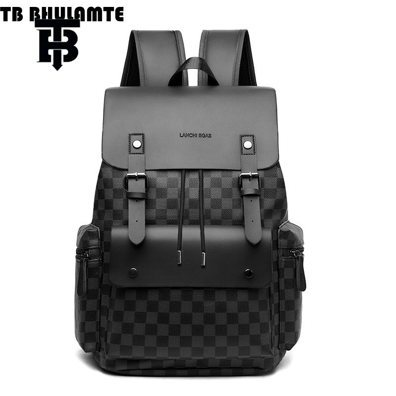 TB BHULAMTE Luxury Designer Men's Checkered Commuter Leisure Backpack Large Luxury Bag Capacity Business Travel Work Laptop Bag