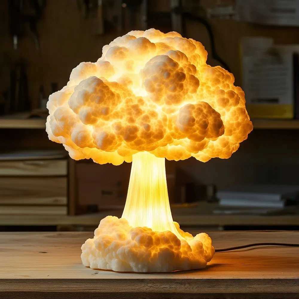 3D Mushroom Cloud Table Lamp Simulation Multipurpose Atomic Bomb Blast Night Light Handmade Resin LED Reading Light Desk Decor C250913