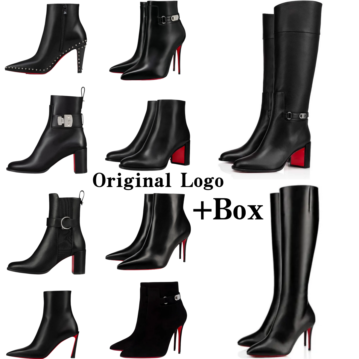 With Box Designer Heels Boots Women Dress Shoes Leather Suede Red Shiny BottomBoots Stiletto Genuine Leather Woman Boots with Dust Bag 35-43