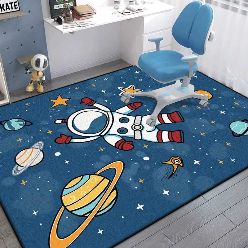Astronaut Bedroom Chair Mat Cartoon Decoration Fluffy Plush Carpet for Living Room Large Area Gaming Room Nonslip Rugs Washable C250913