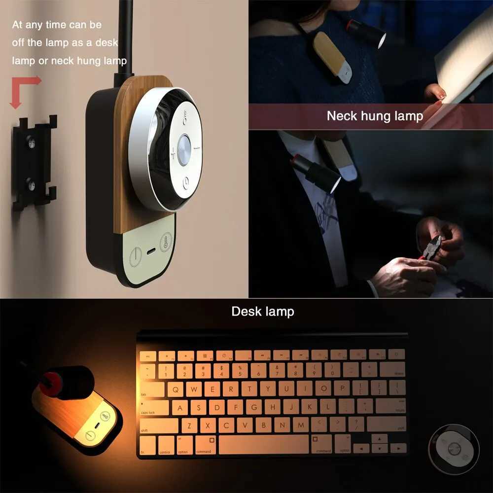 LED Reading Wall Light with Remote Control Touch Dimmable USB Charging Desk Lamp Night Light for Bedroom Bedside Office Study C251122