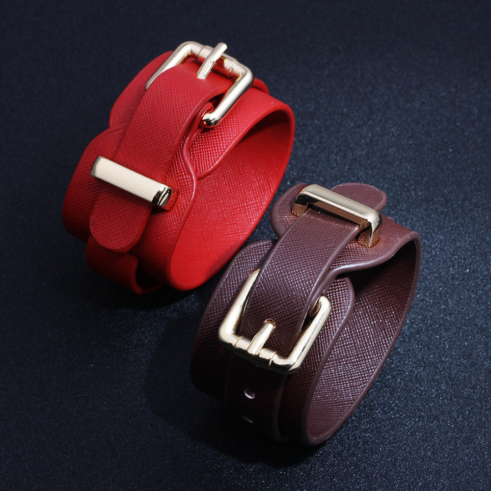 Fashion Women's PU Wide Bracelet Multi-color Adjustable Elegant Personality Simple Leather Wristband Jewelry ddmymoon