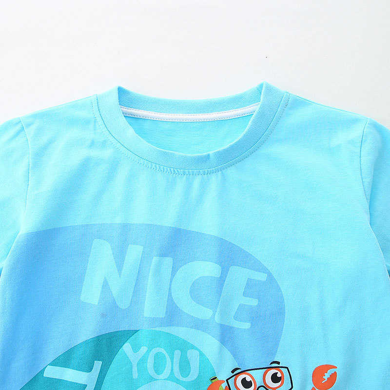 Children's Summer New Cartoon Shark Boys' Knitted Cotton Outfit 2-Piece Set