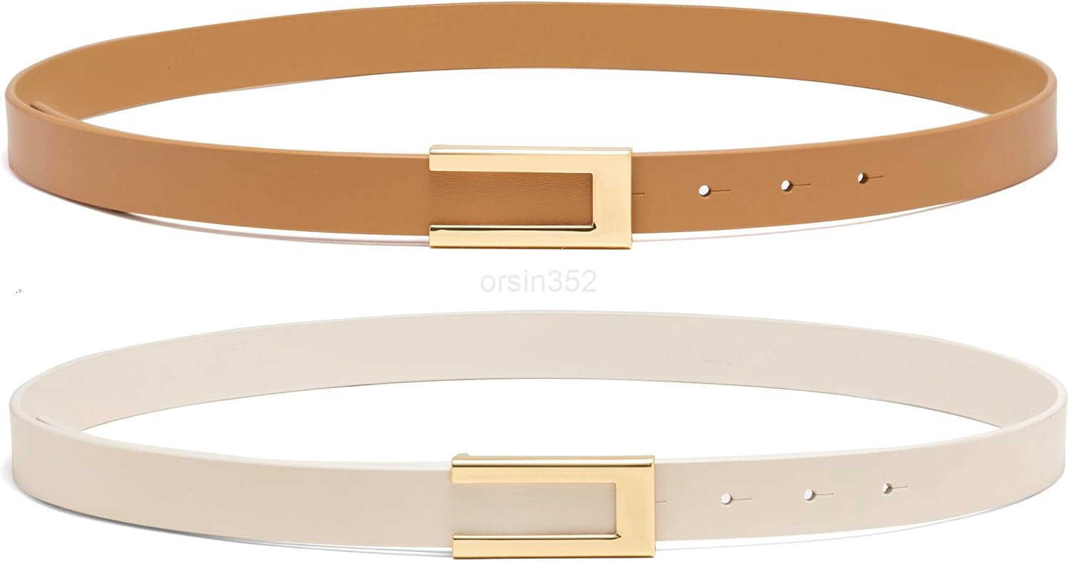 Womens Leather Belt Skinny Waist Belt for Dresses Jeans Pants with Gold BuckleW250913