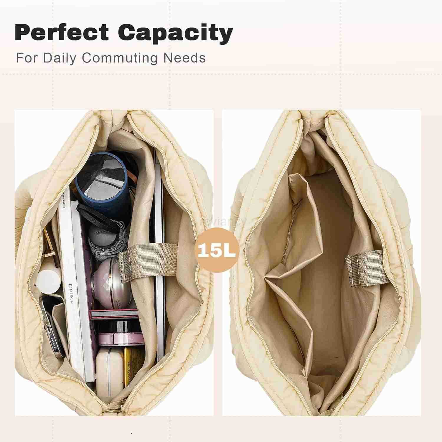 Puffer Tote Bag for Women Large Quilted Puffy Padding Shoulder Handbag Lightweight for Work Travel Gym ShopW250913