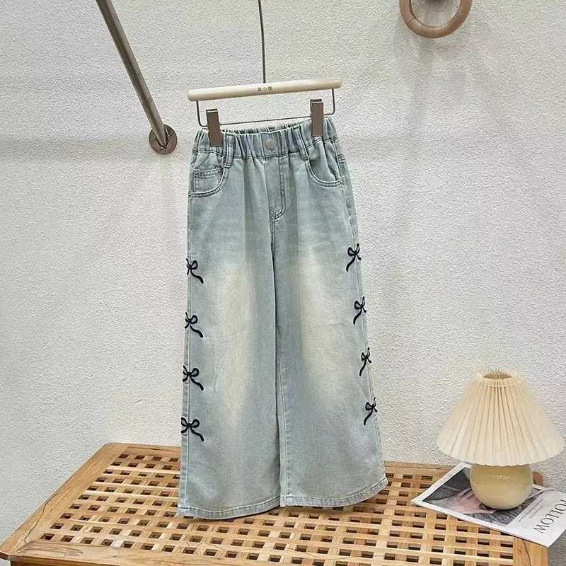 Girls Summer Thin Set Teenage Girls Wide Leg Jeans Tshirt 2piece Summer Childrens Clothing Set C250913