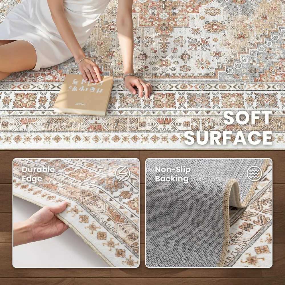 Vintage Orange 8x10 Area Rugs for Living Rooms with NonSlip and Washable Features StainResistant Home Decor C250913