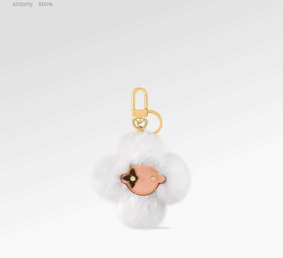 Womens Keyrings and Keychains Plush White Fur Keychain with Leather Accent Versatile Handbag Charms Keyrings Purse Keychains and Car Accessories Z2509