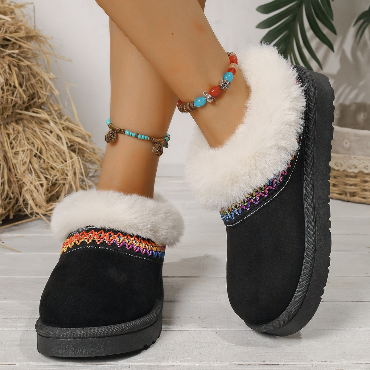 Free shipping 2025 autumn/winter new design color woven women's suede midsole snow boots thick sole height increasing warm cotton shoes