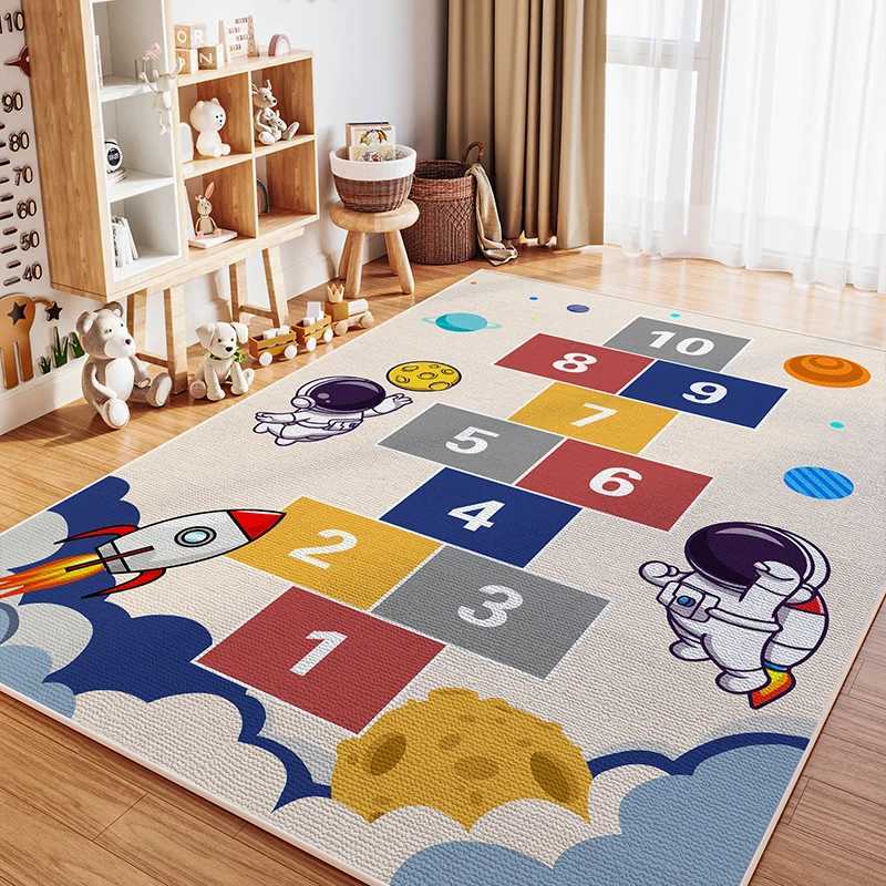 VIKAMA Childrens Room Crystal Pile Rug Stain Resistant Washable Bedroom Bed Rug Game Rug Living Room Crawl Mat Home Decor C250913