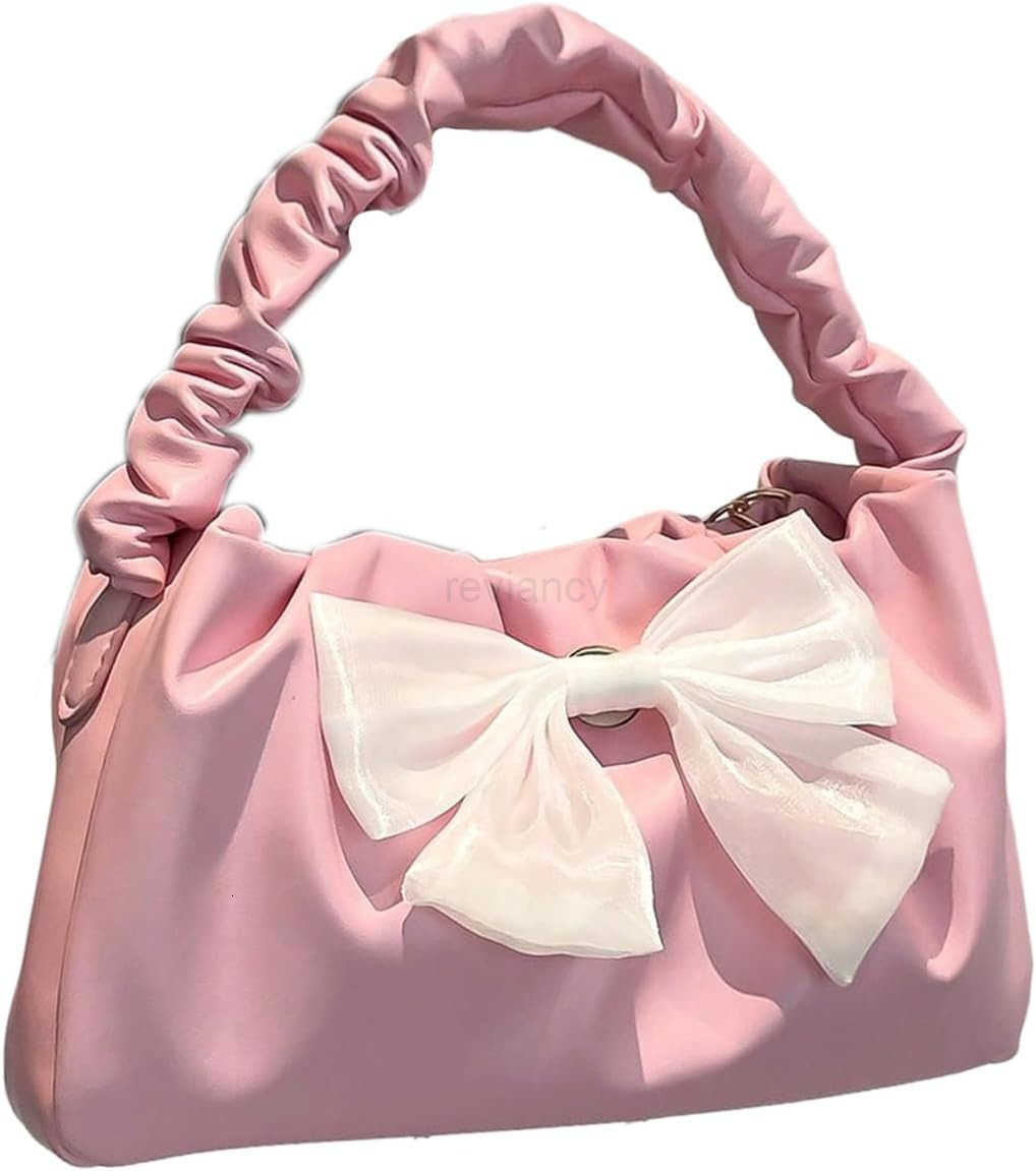 Womens Bow Ruched Strap Handbag Elegant Top Handle Chain Crossbody BagW250913