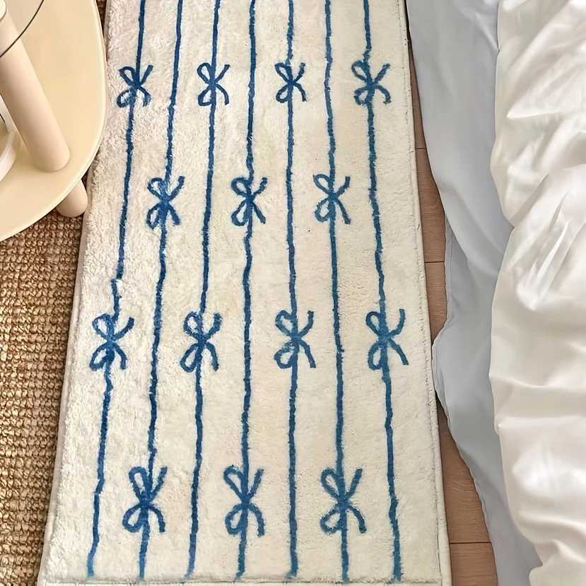 VIKAMA Cute Bow InsStyle Short Shaggy Carpet Bedroom Study Decorative Carpet Bedside Rug Bay Window Pad Home Decor C250913