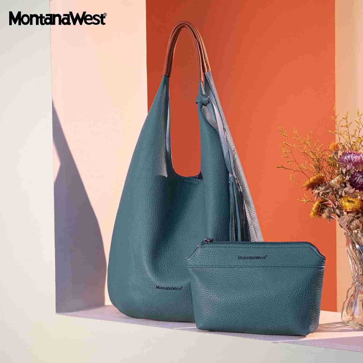 Women Slouchy Handbags 2PCS Tassels Shoulder Bag with ComESTic BagW250913