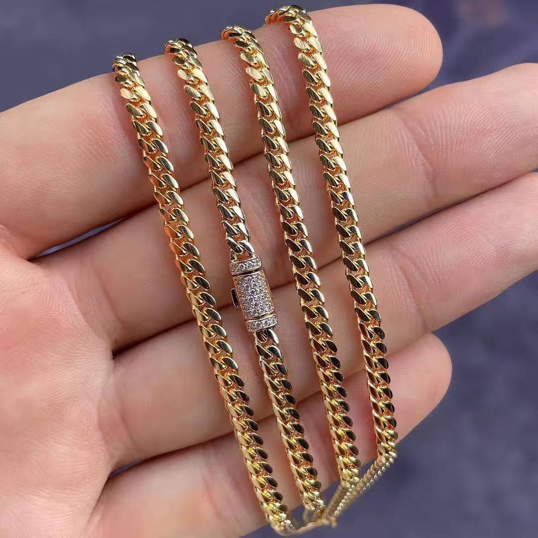 Custom 6MM 8MM 10K 14K Solid Gold Plated Moissanite Buckle Cuban Link Chain Necklace Bracelet Fine Jewelry for Men Wome - view 4