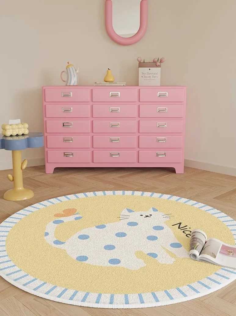 VIKAMA Cartoon Cat Round Carpet Home Decoration Household Living Room Bedroom Nonslip Dirtresistant and Easy to Take Care of C250913