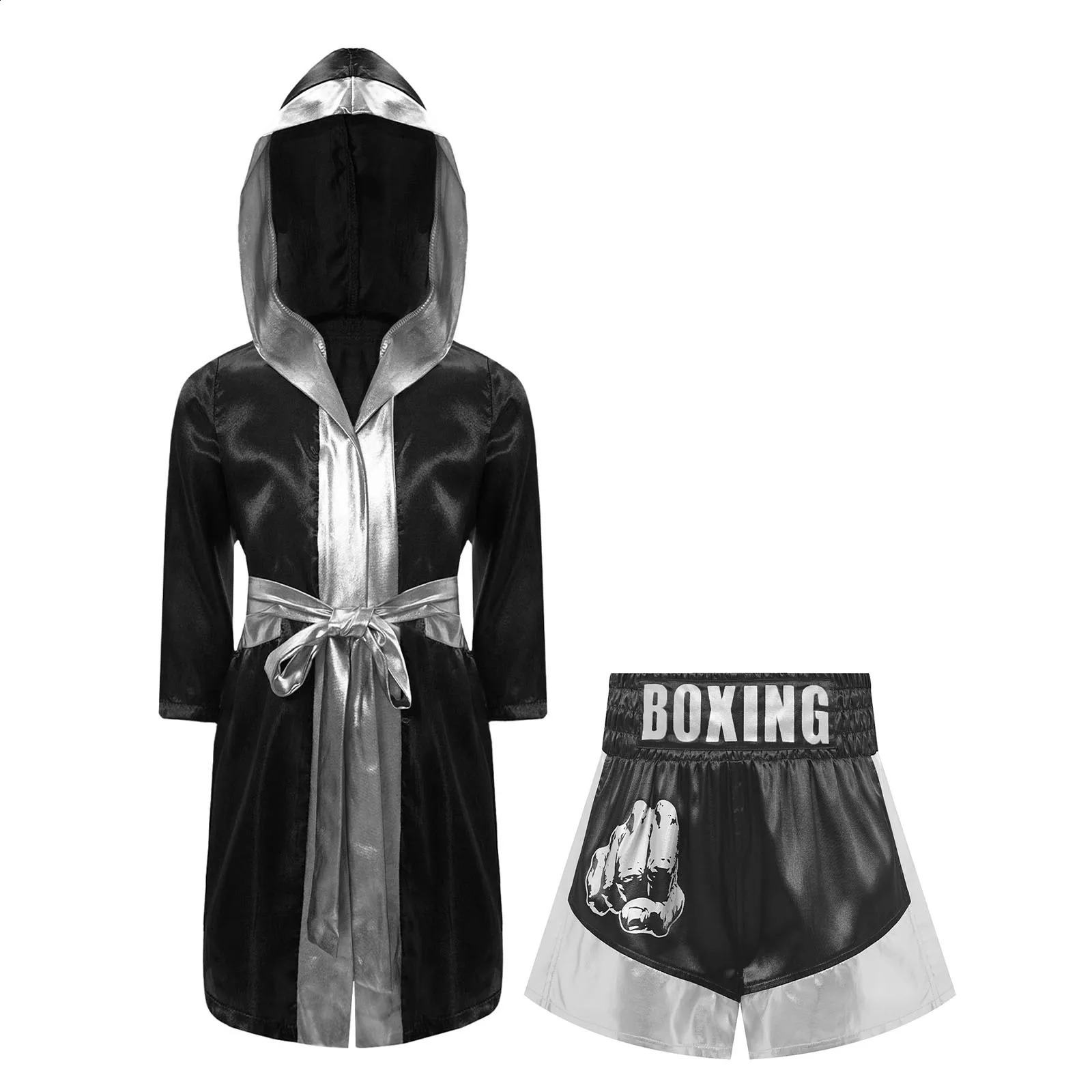 Muay Thai Outfit for Boys Girls Children Clothes Sets Boxing Outfit Satin Fighting Training Cosutmes Kids Boxer Robes suits 250912