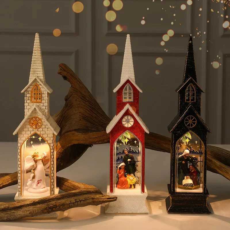 New LED Christmas lighting gliter Jesuit Church shaped small wind lamp tabletop decor angel christmas decorations for home C251122