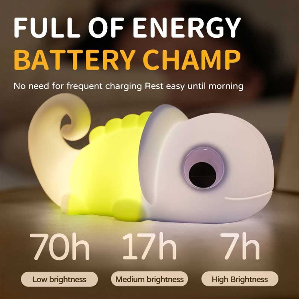 Soft Chameleon Silicone Night Light Rechargeable Nursery Sleeping Lamp Novelty 7 Colors Tap Bedside Lamp For Christmas Gifts C250913
