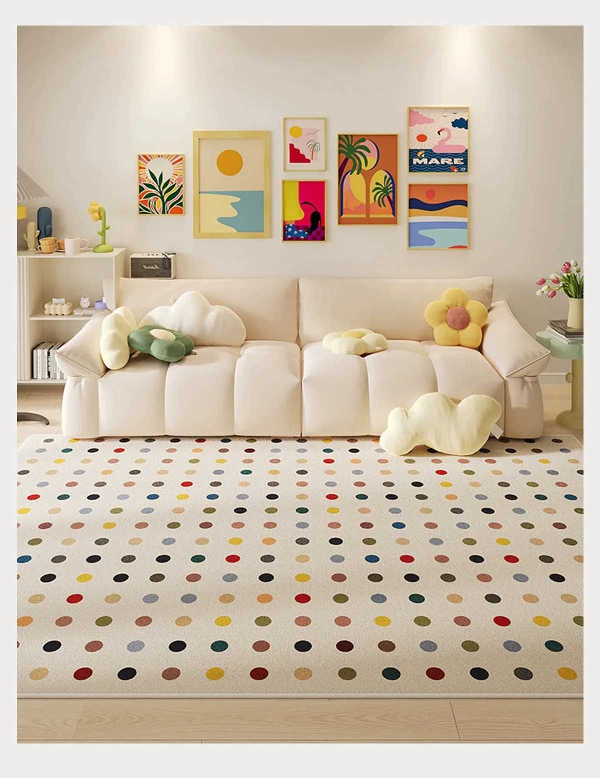 VIKAMA ins Style Color polka dot Living room Simple Art Deco carpet Nordic girls Bedroom sofa headboard Warm home decor floormat C913 H260226
