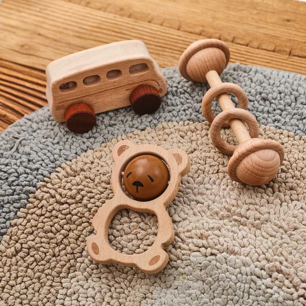 Baby Montessori Toys Beech Wooden Music Instrument Rattle Toys Baby Set for Newborn Bear Rattle Educational Toys Birthday Gift C250913
