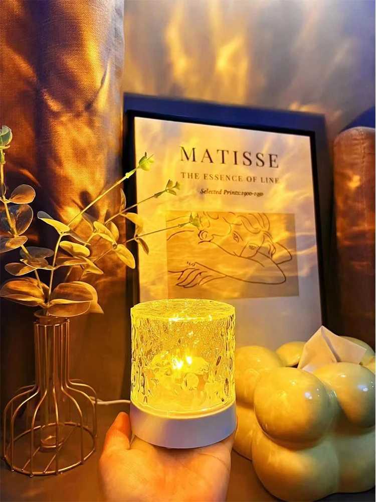 Cylindrical water ripple atmosphere light mood night light crystal rotating projection color bedroom bedside atmosphere small ta C251122
