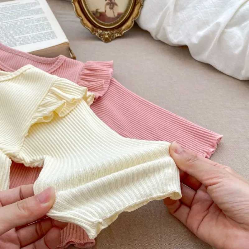 Ins 2025 Autumn Girl Baby Long Sleeve Homewear Children Simple Solid Ribbed Casual Tops Pants 2pcs Kid Cotton Fashion Tees Set C250913