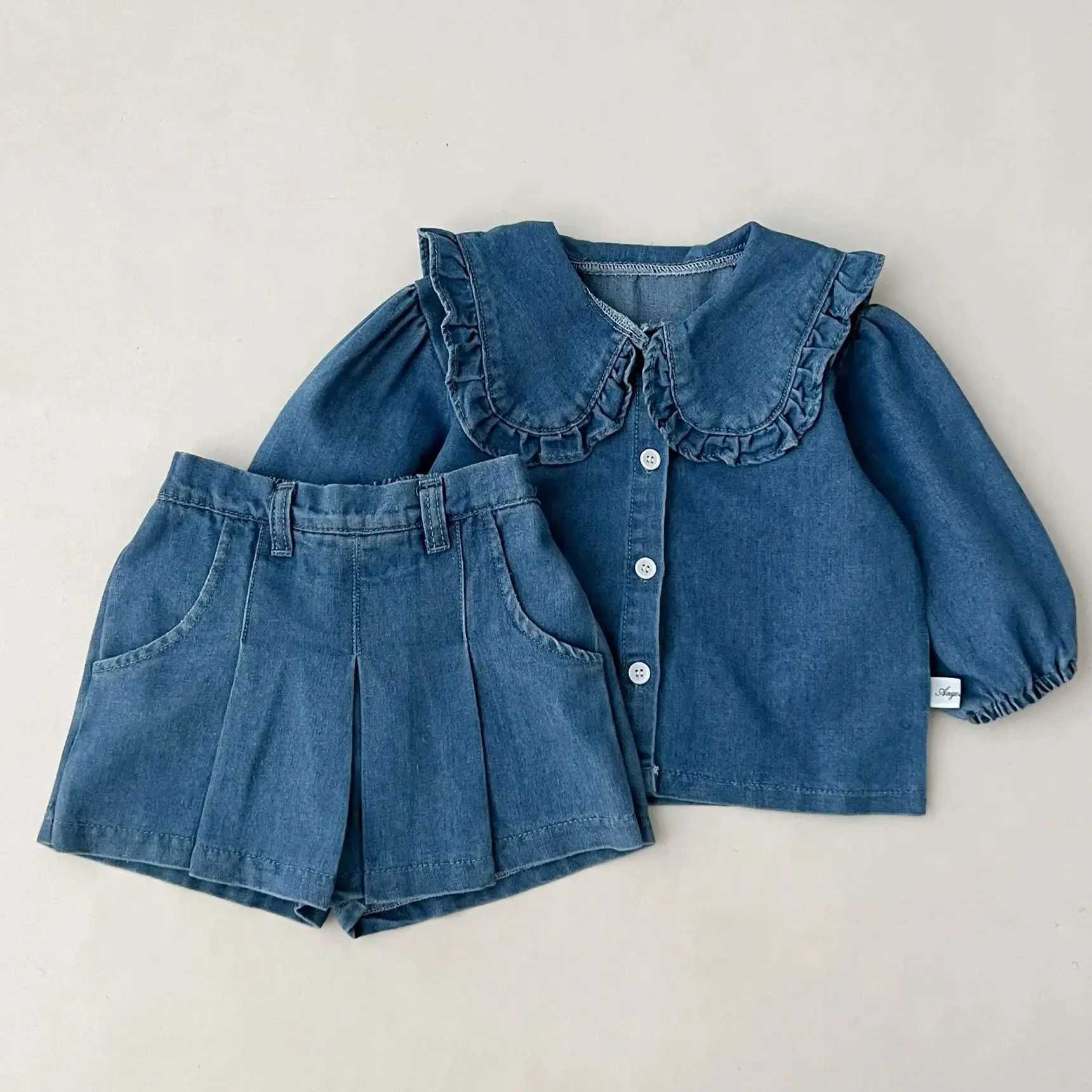 Autumn Toddler Outfit Sets Cute Girls Long Sleeve Denim Tops With Jeans Shorts Childrens Clothing For Kids Casual Daily Wear C250913