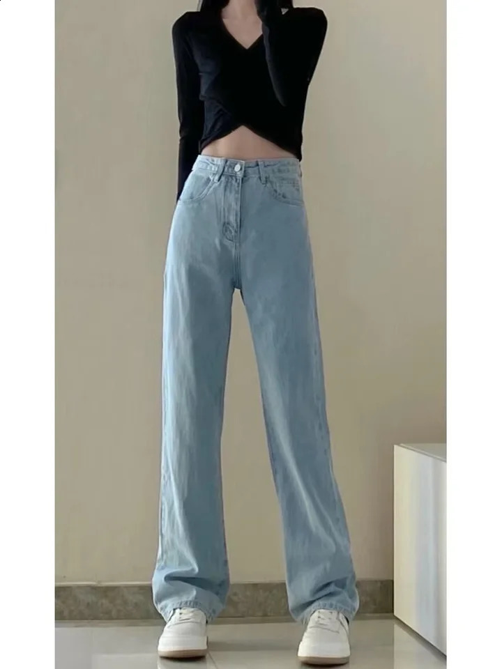 Autumn Spring Jeans Women Denim Vintage Straight Trousers Fashion Female White Black Solid Loose Casual Wide Leg Pants Z260313