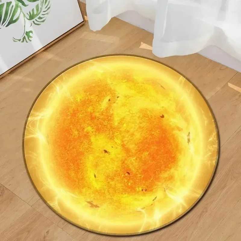 Earth Moon Ocean Print Round Rug Soft Chenille NonSlip Play Mat for Kids Room Living Room Bedroom Large Floor Carpet Decor C250913