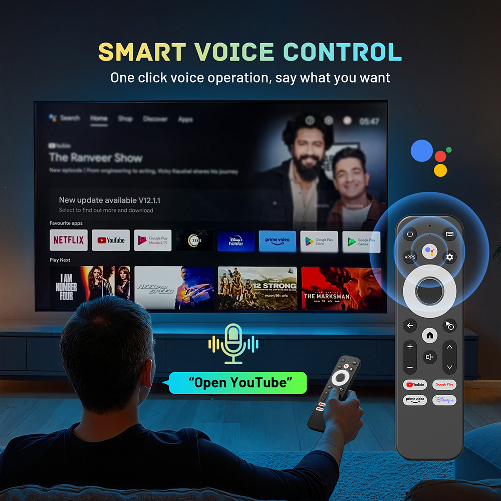 HK1 RBOX X50 Android 14 TV Box Amlogic S905X5M 4GB+128GB 1000M LAN WiFi6 4K UHD Smart Media Player with Active Cooling Fan/BT/Voice Control