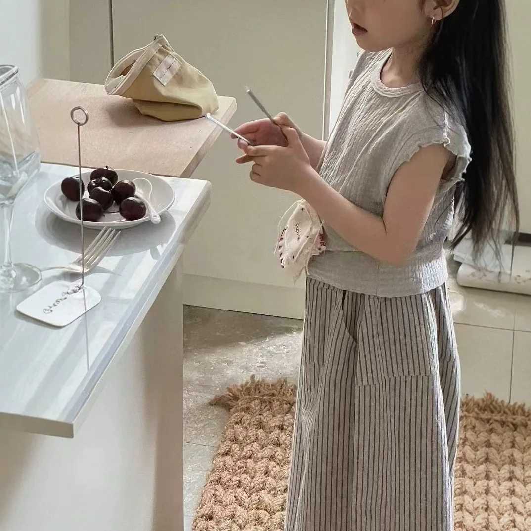 Girls Spring Summer Set Japanese and Korean Style Veststriped Pants Mosquito Repellent Pants Fashionable Childrens Clothing C250913