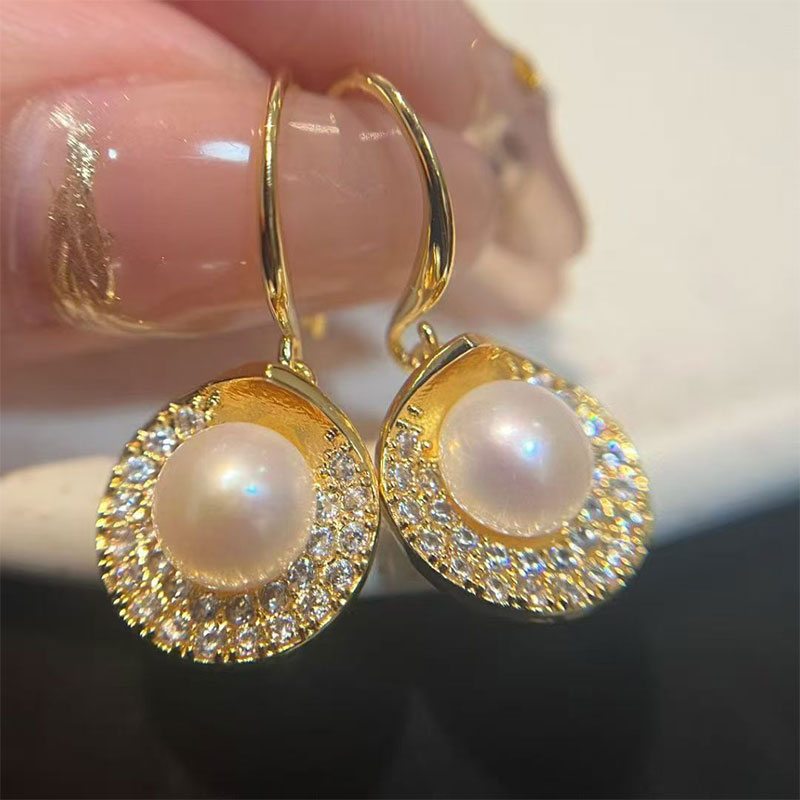 Crystal Circle Pearl Drop Earrings for Women Elegant Rhinestone Hoop Earrings Wedding Party Daily Jewelry Gift