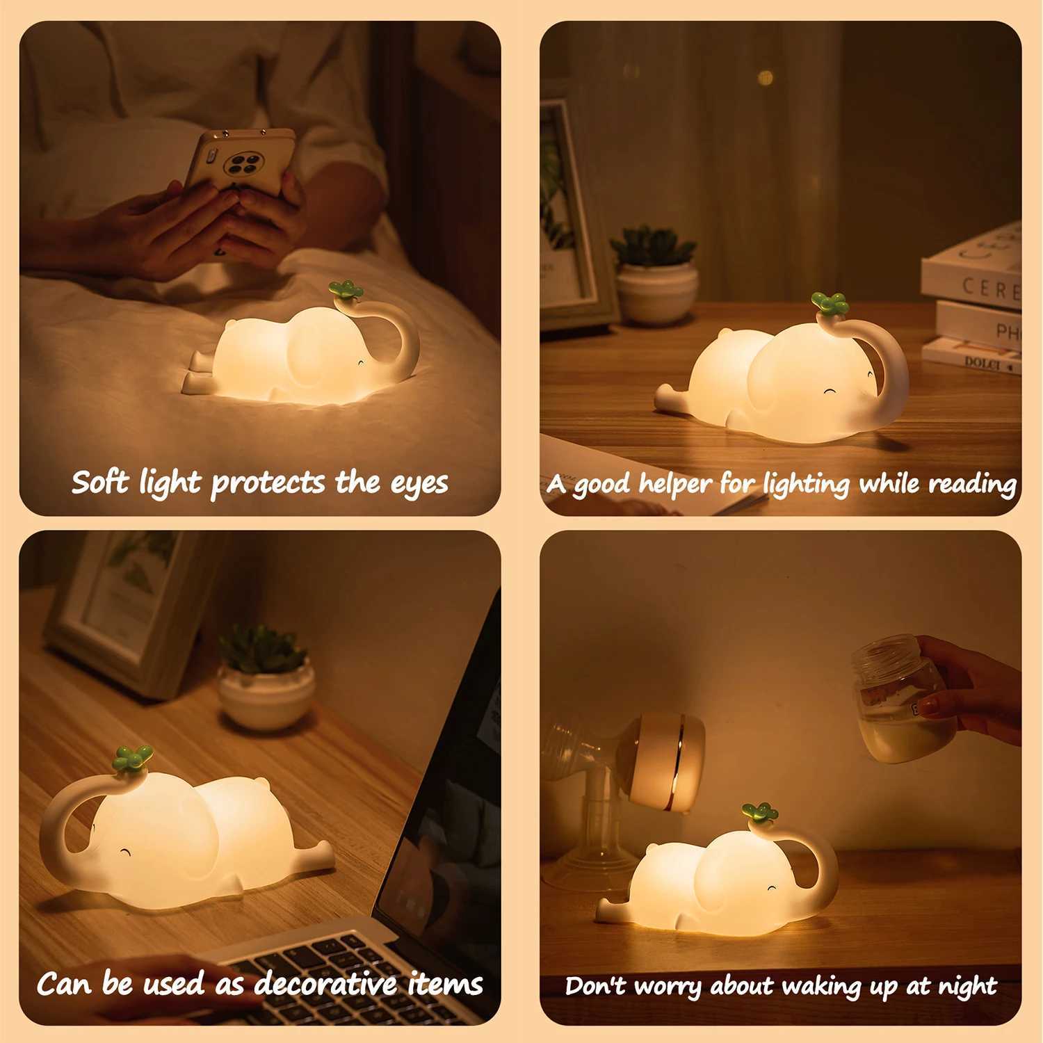 Children Silicone Night Light Cute Elephant Baby Dimmable Timed Sleeping Night Lamp for Bedside Bedroom Decoration Gift Birthday C251122
