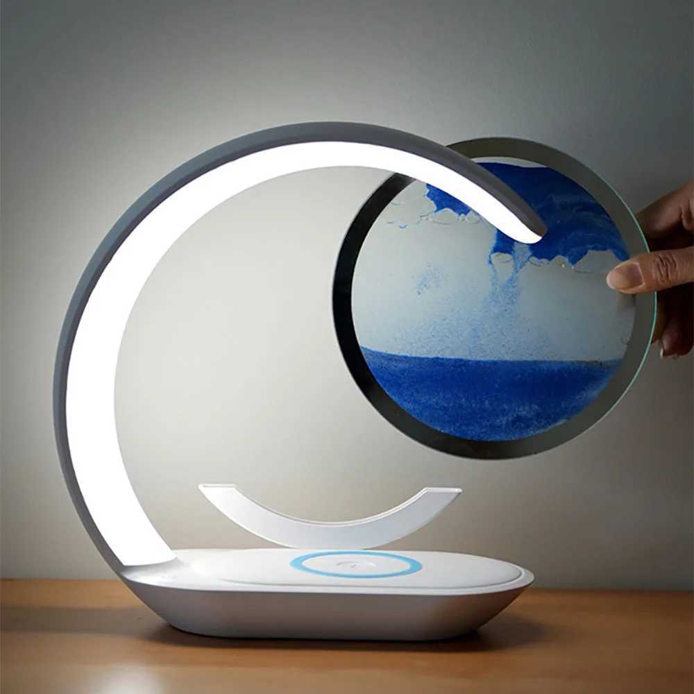 Quicksand Table Lamp Wireless Charging Desk Lamp 3D Hourglass Ornaments Sand Painting Night Light for Office Room Decoration C251122