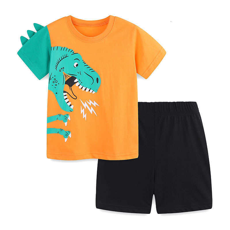 Summer New Children's Set Wind Print Embroidery Boys' Short Sleeve Two-Piece Set Label