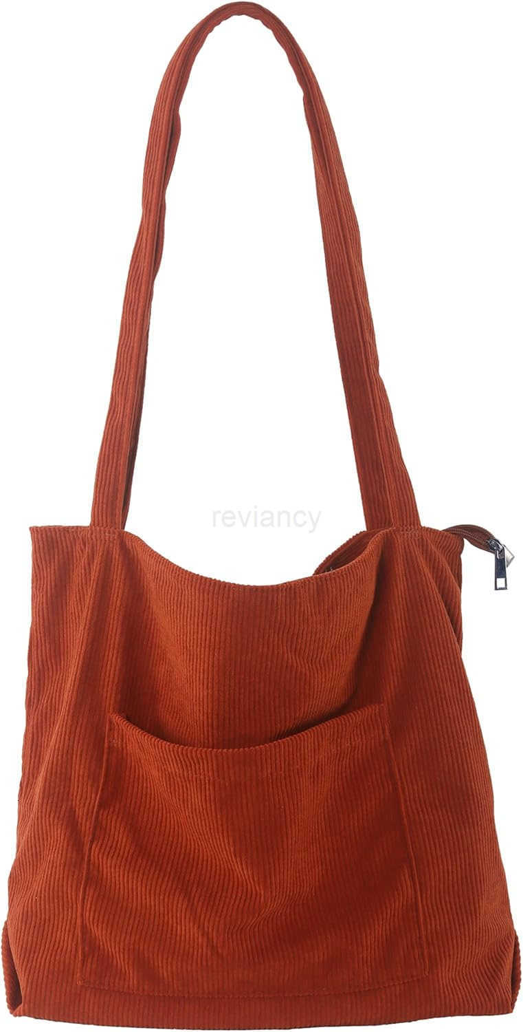 Corduroy Tote Bag for Women Canvas Shoulder Purse Cord Handy Bag with Inner PocketW250913