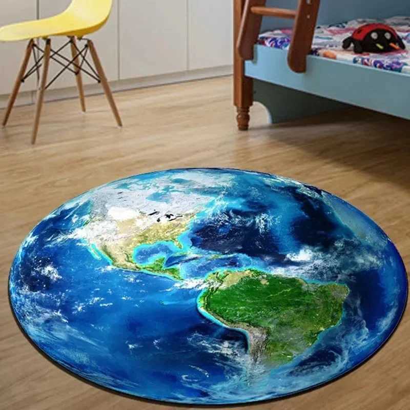 VIKAMA Flannel Round Rug Earth Moon Bedroom Sofa Living Room Bedside Rug Soft Soundproof Noise Reducing Carpet Home Decoration C250913
