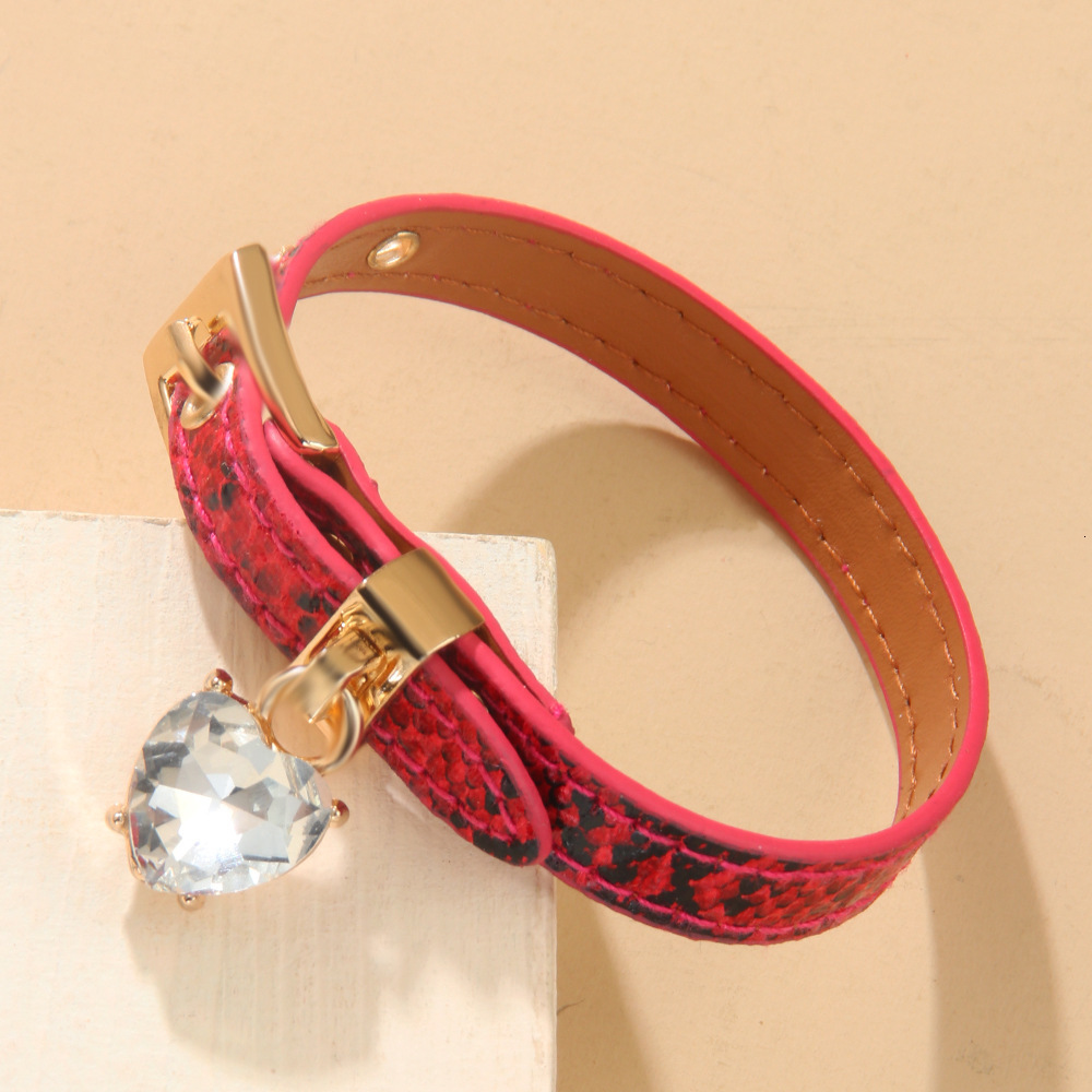 Fashion Multi-color Light Simple Heart-shaped Rhinestone Soft Leather Inlaid with Rhinestones High-end Bracelet ddmymoon