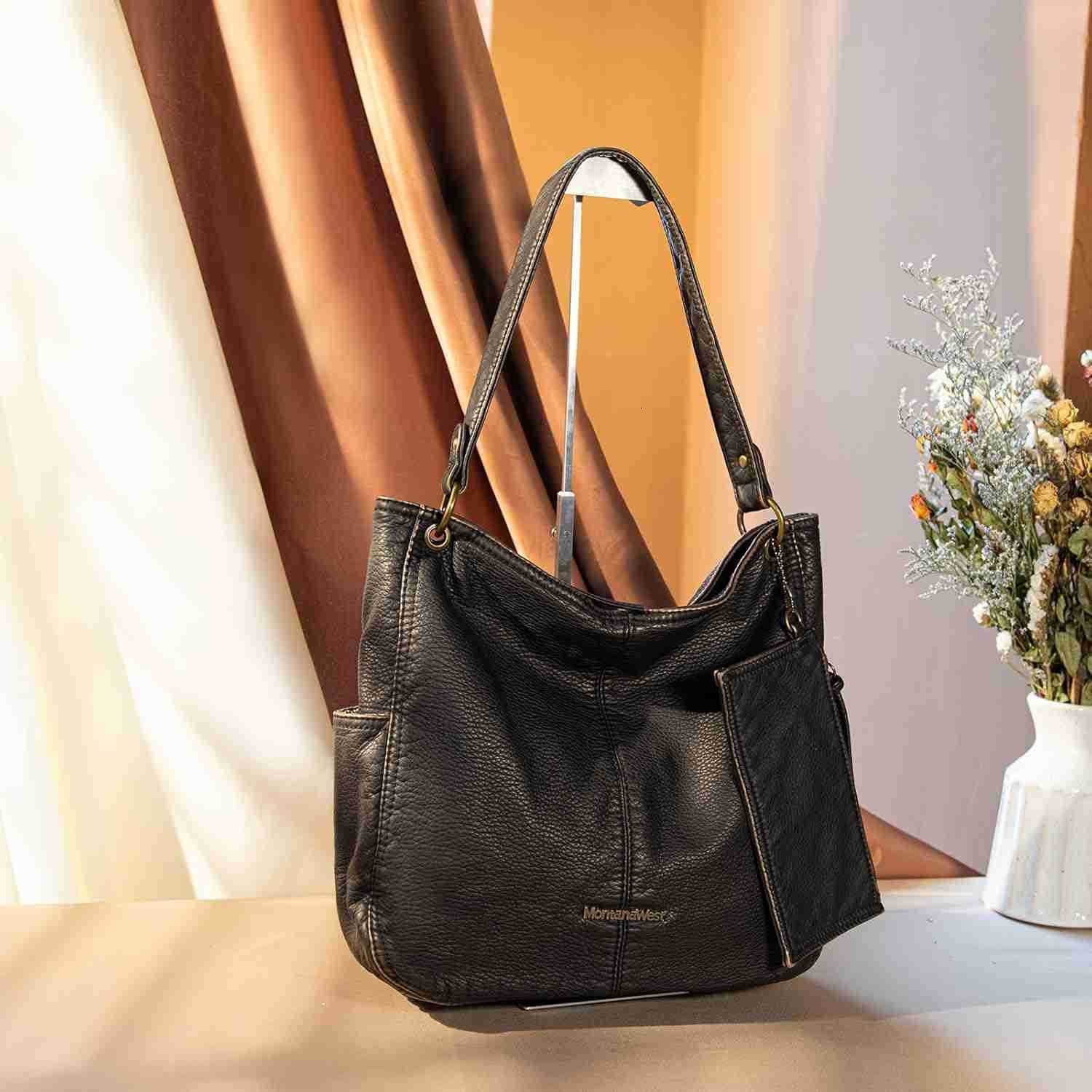 West Hobo Purses for Women Soft Top Handle Shoulder Bag with Wallet SetW250913